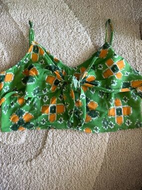 aerie Green and Orange Smocked Tank Top